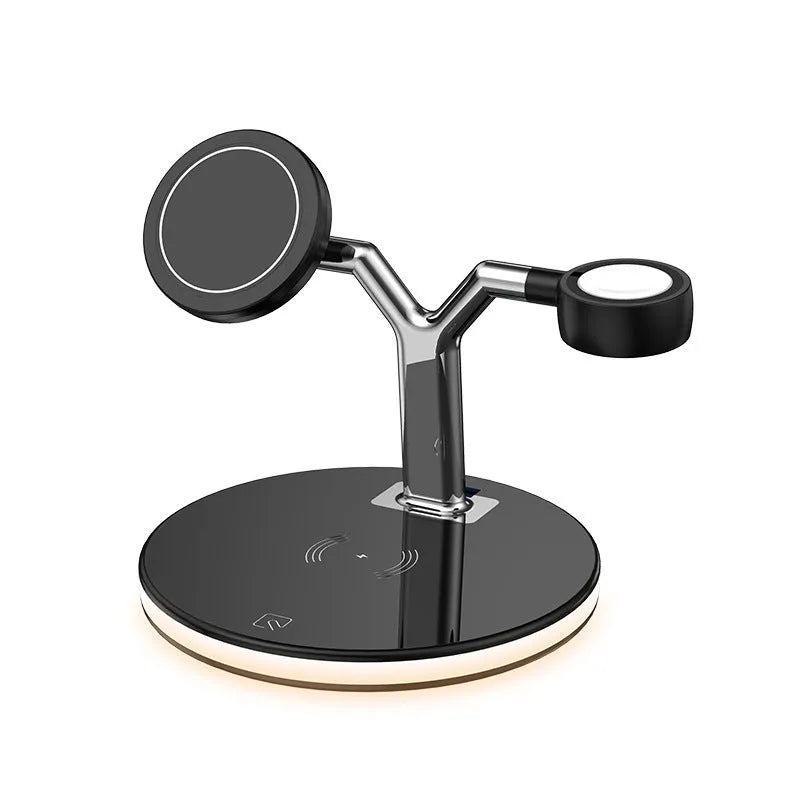 15W wireless fast charging three-in-one magnetic charging pad in black with Type-C input