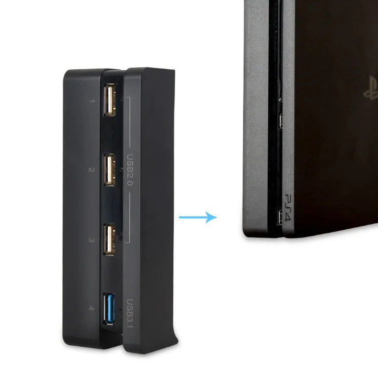 Black PS4 SLIM USB hub extender accessory for PlayStation 4 console
