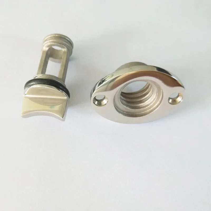 Stainless steel marine water plug for 38mm x 50mm boat drain, showing corrosion-resistant construction.