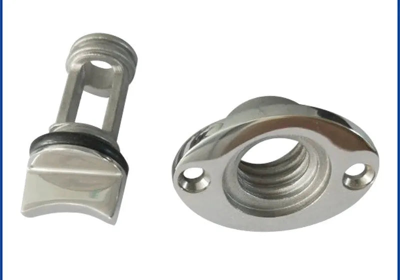 Stainless steel marine water plug for 38mm x 50mm boat drain, showing corrosion-resistant construction.
