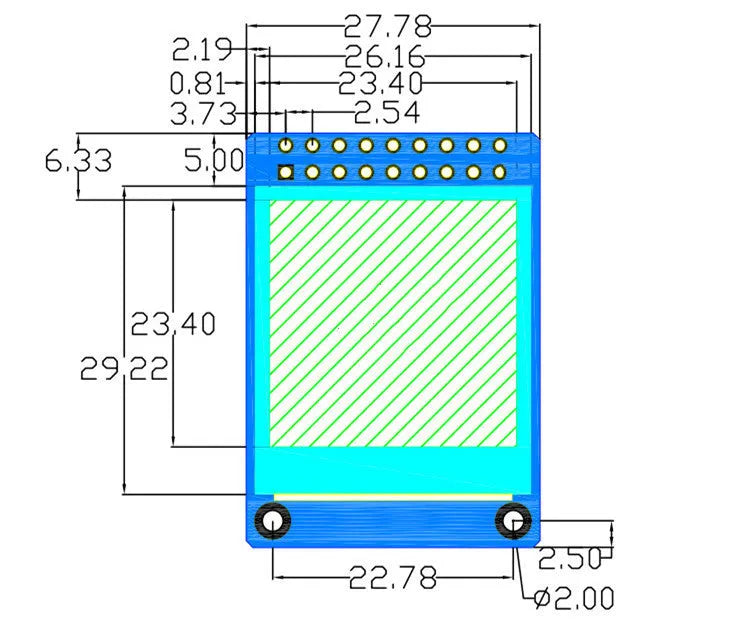 1.3 inch square IPS LCD display module with 240x240 resolution and 18-pin connector.