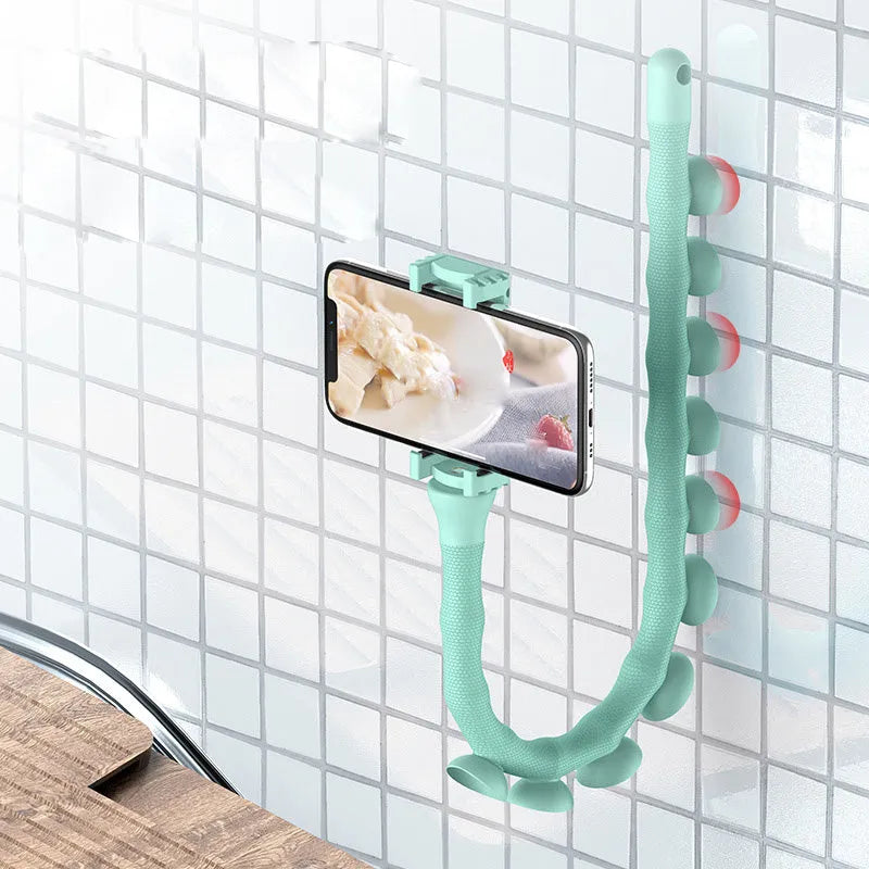 Flexible worm-style phone bracket with suction cup attachment in three colour options