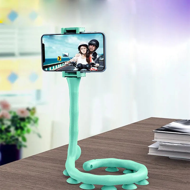 Flexible worm-style phone bracket with suction cup attachment in three colour options