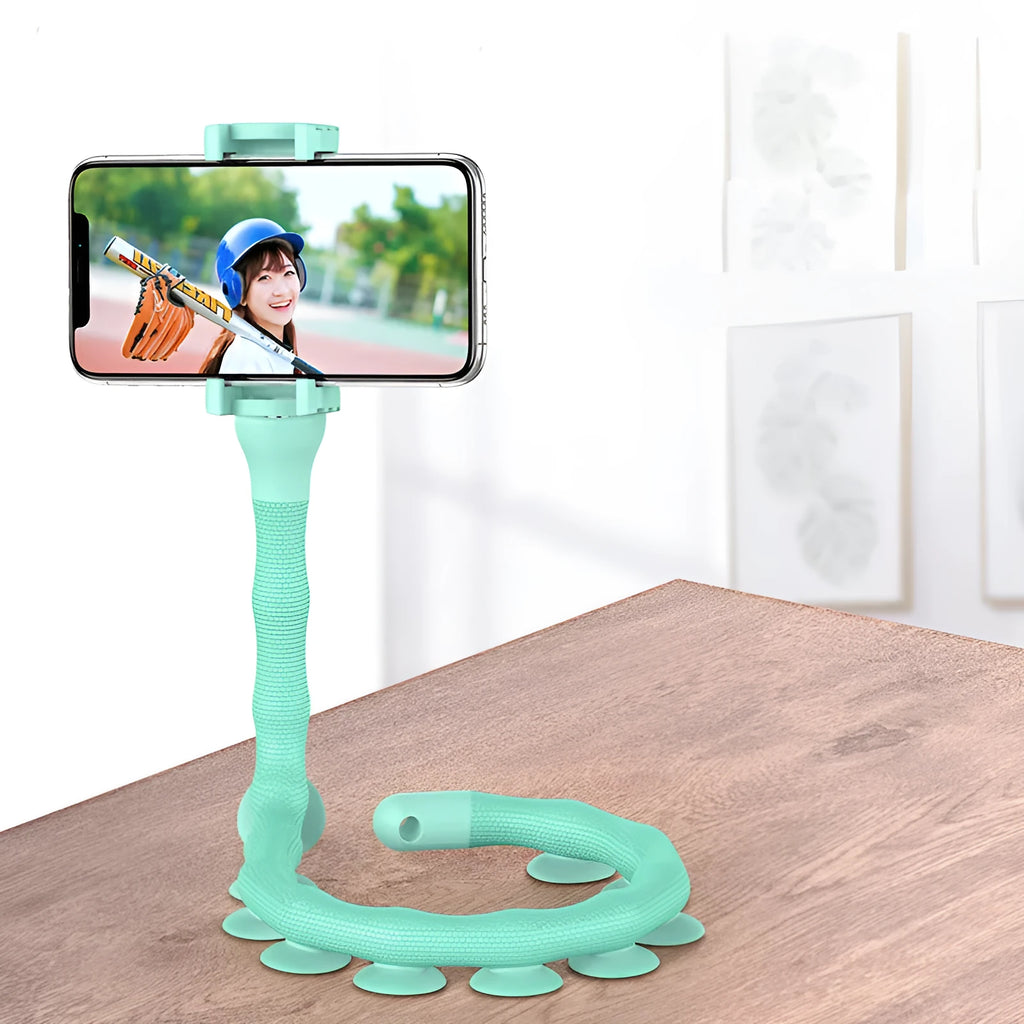Flexible worm-style phone bracket with suction cup attachment in three colour options