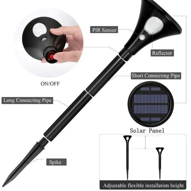 Solar-powered induction ground plug light for outdoor garden use with IP65 weatherproof rating