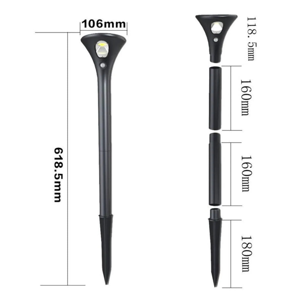 Solar-powered induction ground plug light for outdoor garden use with IP65 weatherproof rating