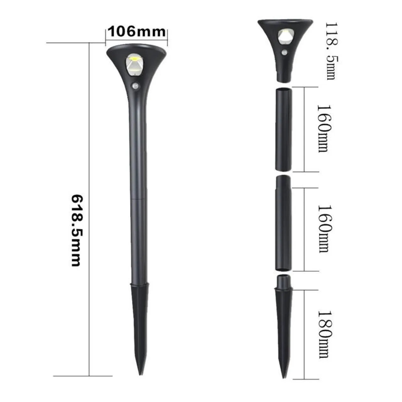 Solar-powered induction ground plug light for outdoor garden use with IP65 weatherproof rating