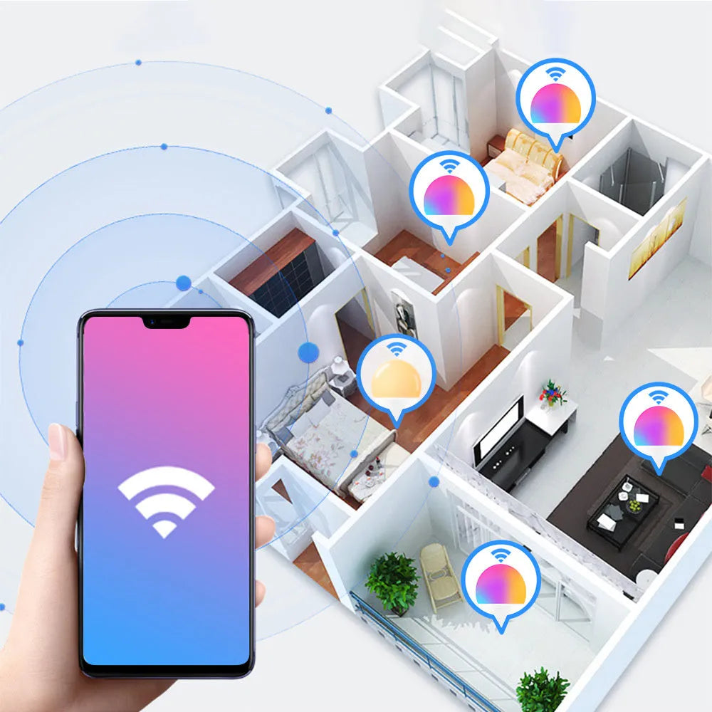 15W WiFi smart LED light bulb with E27 and B22 base options for RGB and warm white lighting
