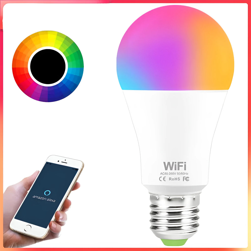 15W WiFi smart LED light bulb with E27 and B22 base options for RGB and warm white lighting