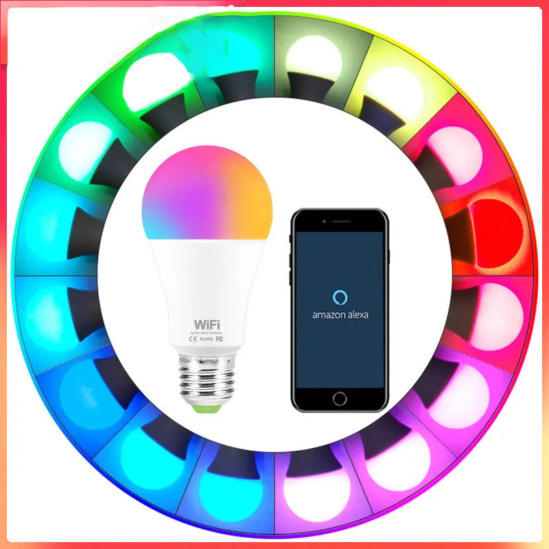 15W WiFi smart LED light bulb with E27 and B22 base options for RGB and warm white lighting
