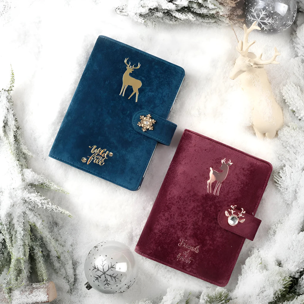 A6 loose-leaf handbook with cloth velvet cover in elk blue, binder binding, compact notebook for writing