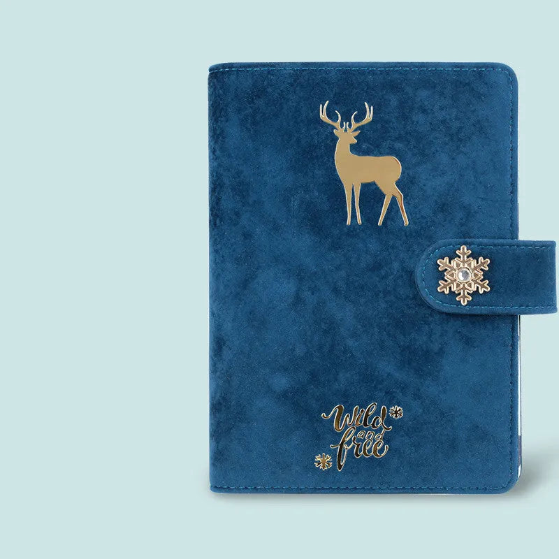 A6 loose-leaf handbook with cloth velvet cover in elk blue, binder binding, compact notebook for writing