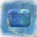 Hard plastic protective case for AirPods Pro with watercolour design in blue colour