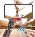 Aluminum video stabilizer tripod extended to 716mm with iPhone clamped securely between adjustable arms