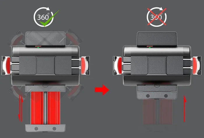 Aluminum video stabilizer tripod extended to 716mm with iPhone clamped securely between adjustable arms