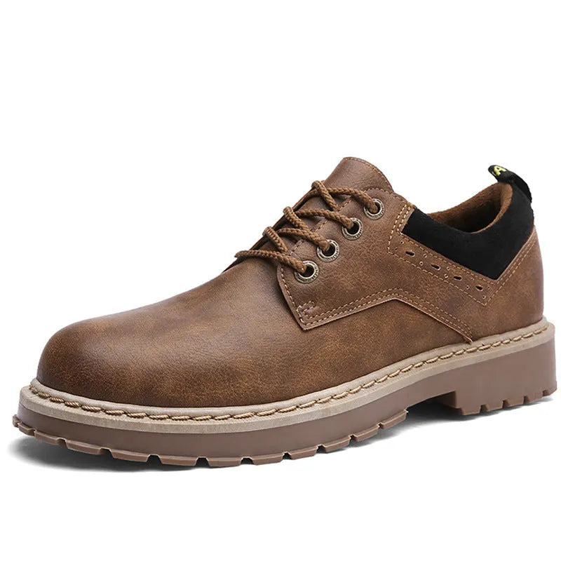 Men's round-toe casual shoes in black with artificial PU upper and rubber sole