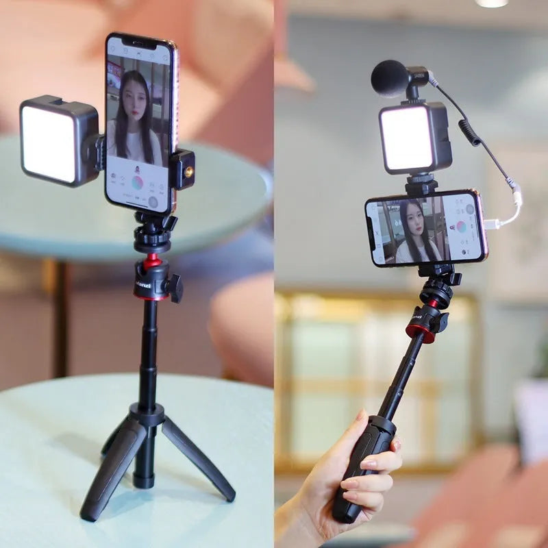 Combo 8 mobile phone vlog selfie stick set with fill light bracket and phone stand.