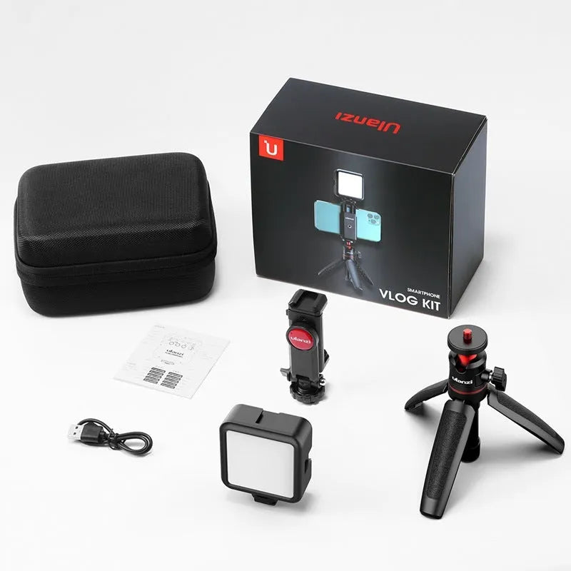 Combo 8 mobile phone vlog selfie stick set with fill light bracket and phone stand.