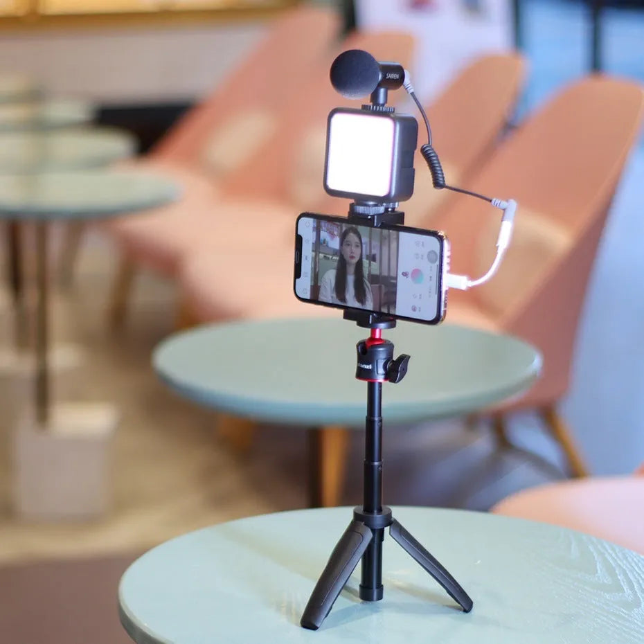 Combo 8 mobile phone vlog selfie stick set with fill light bracket and phone stand.
