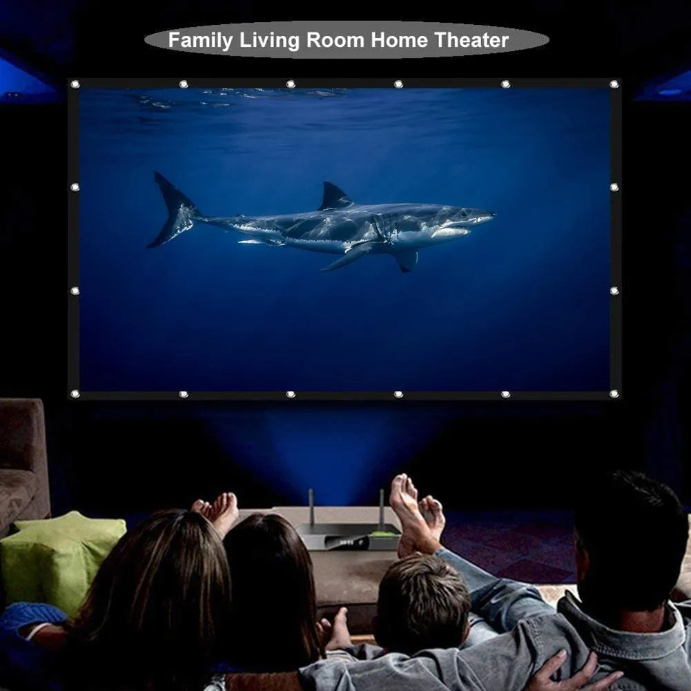 150-inch white polyester folding projection screen shown in 4:3 aspect ratio