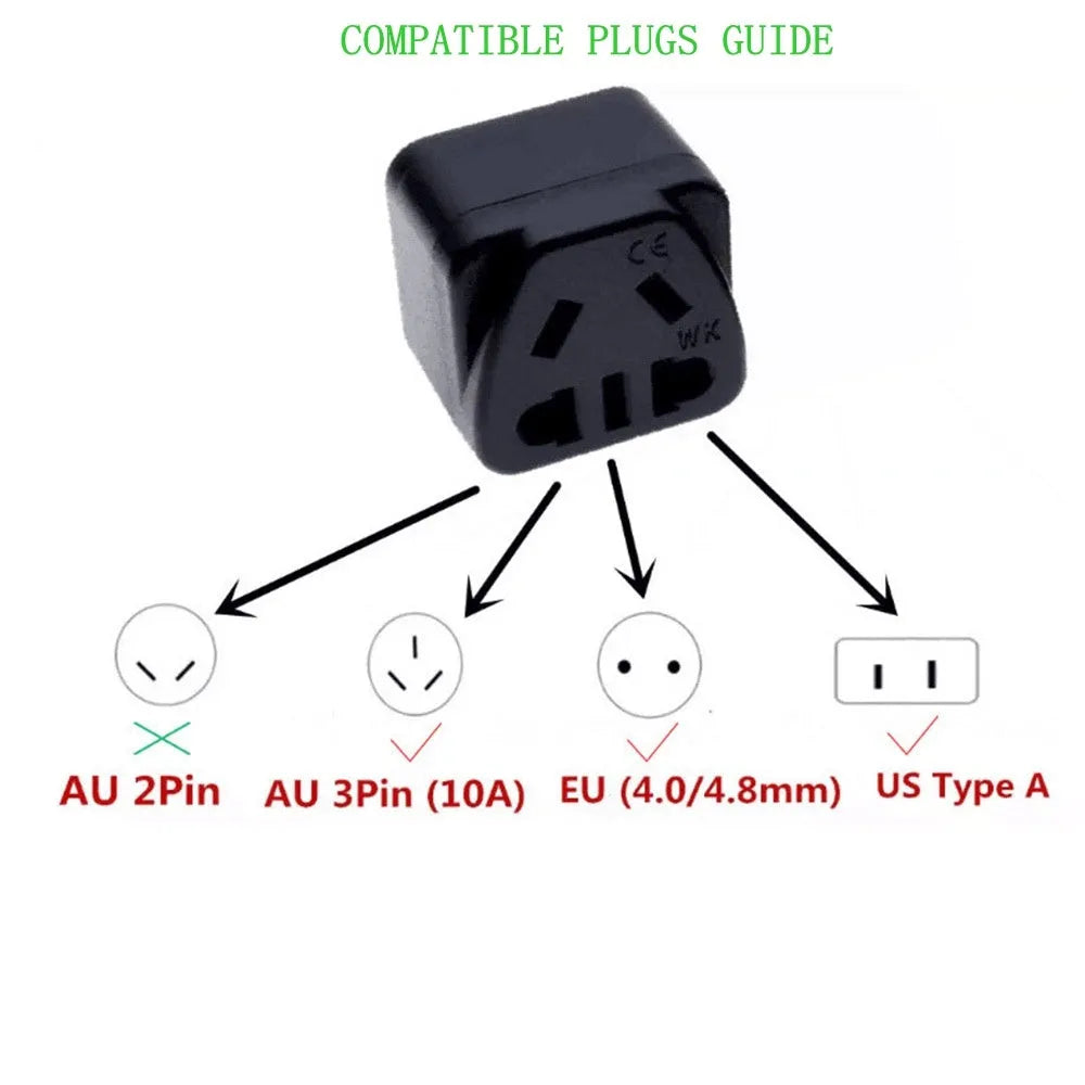 White or black universal international plug adapter for UK three-pin sockets with 13A 250V rating