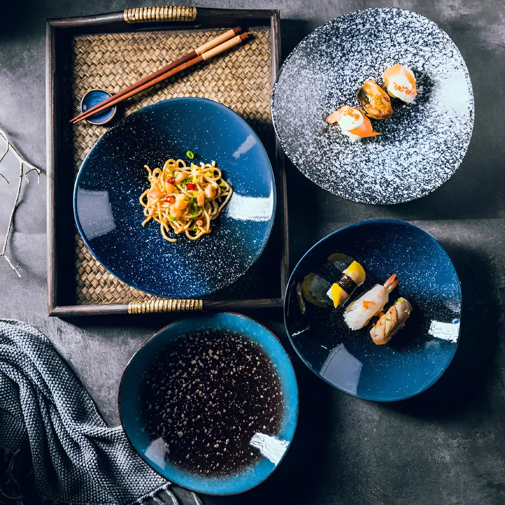 8 inch porcelain fillet plate in Nordic style with colour glaze finish in quaint blue