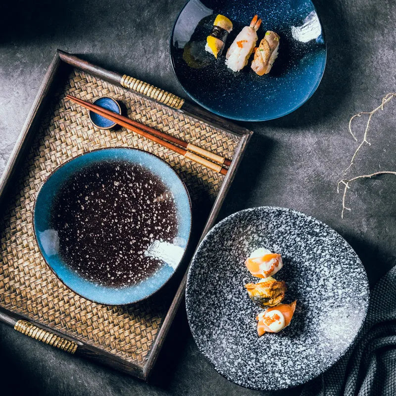 8 inch porcelain fillet plate in Nordic style with colour glaze finish in quaint blue