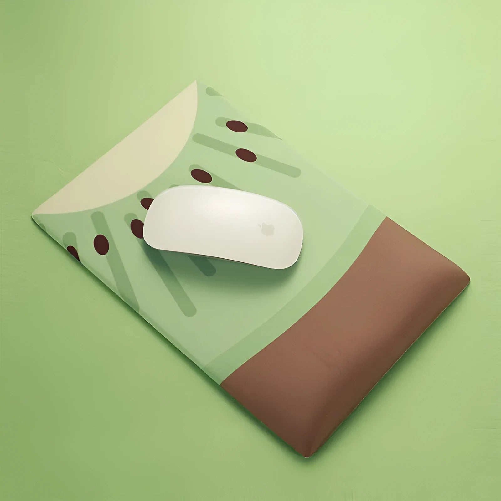 Green kiwi fruit design mouse pad with thickened wrist support on office desk