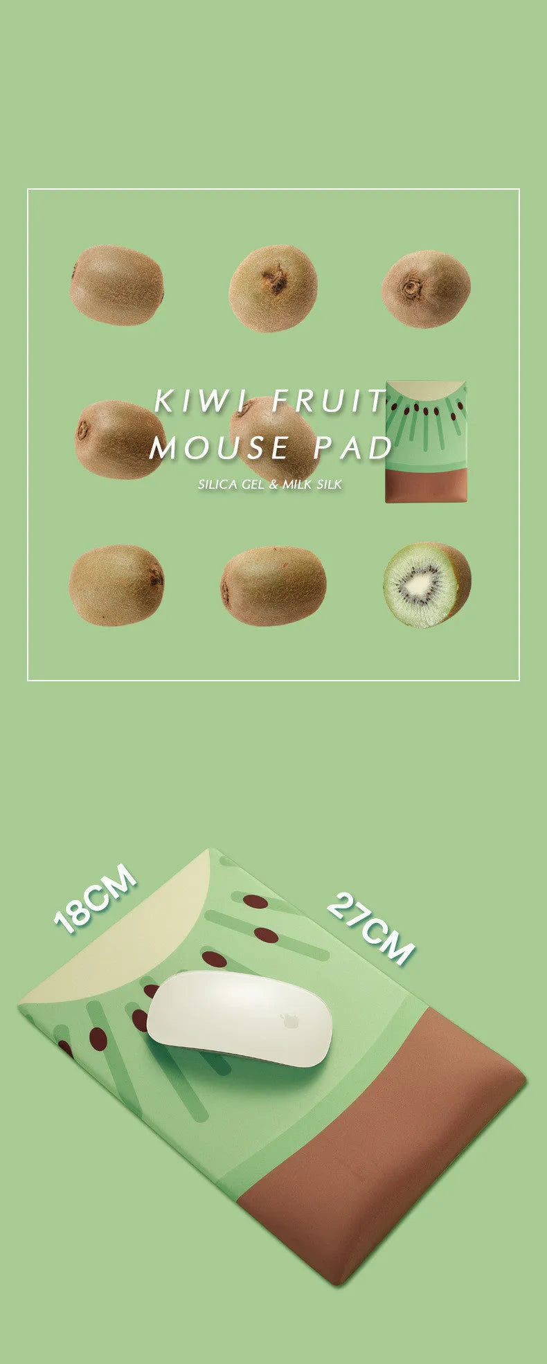 Green kiwi fruit design mouse pad with thickened wrist support on office desk