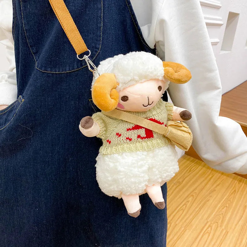 Little Sheep small plush crossbody bag with square design and lamb pattern in blue colour