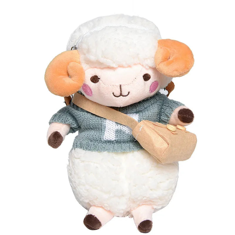 Little Sheep small plush crossbody bag with square design and lamb pattern in blue colour
