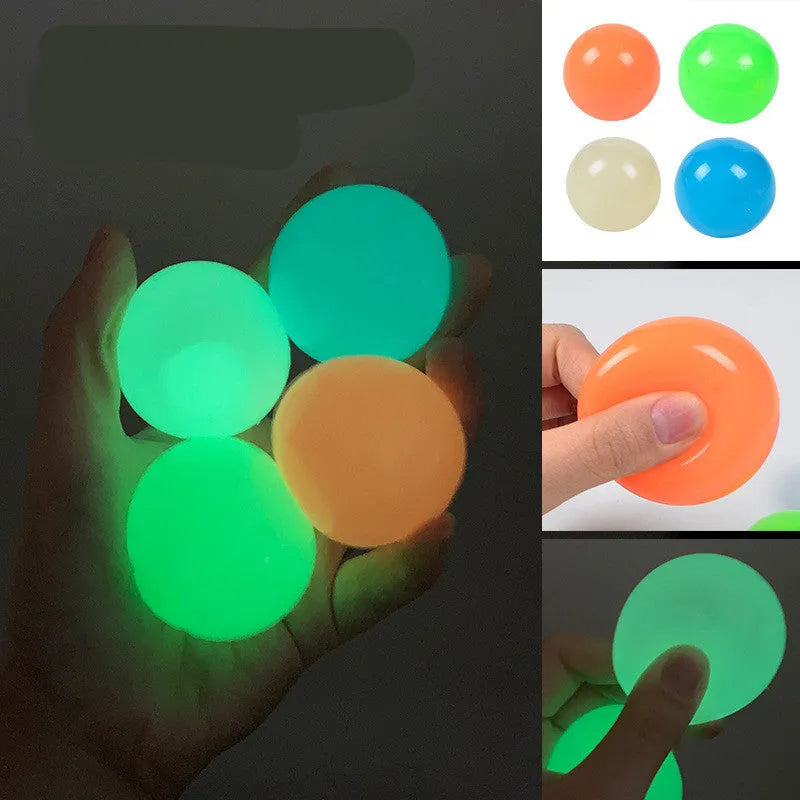 4.5cm TPR sticky ceiling ball in random solid colour with fluorescent finish, in OPP bag