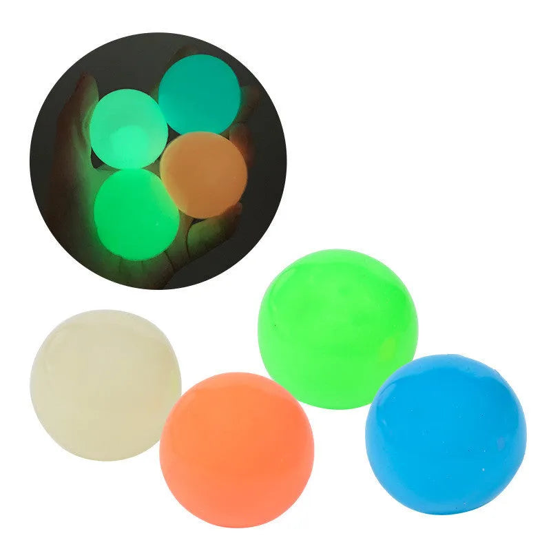 4.5cm TPR sticky ceiling ball in random solid colour with fluorescent finish, in OPP bag
