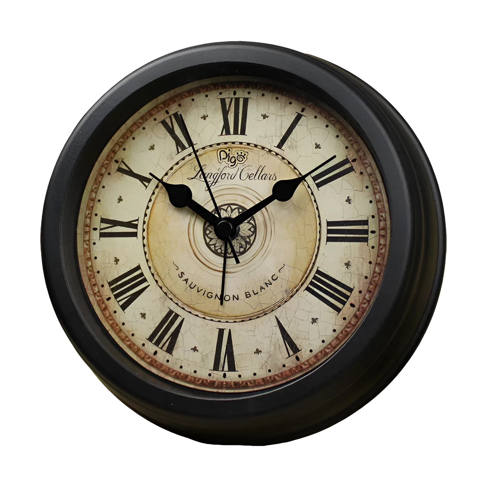Round 6-inch European retro desk clock with silent alarm on wooden surface