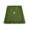 Green rectangular golf practice mat with a textured grass-like surface on a cushioned base.
