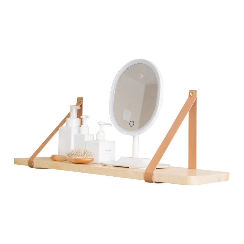 Pine wood wall storage rack with Nordic style measuring 50cm wide for remote controls and cosmetics