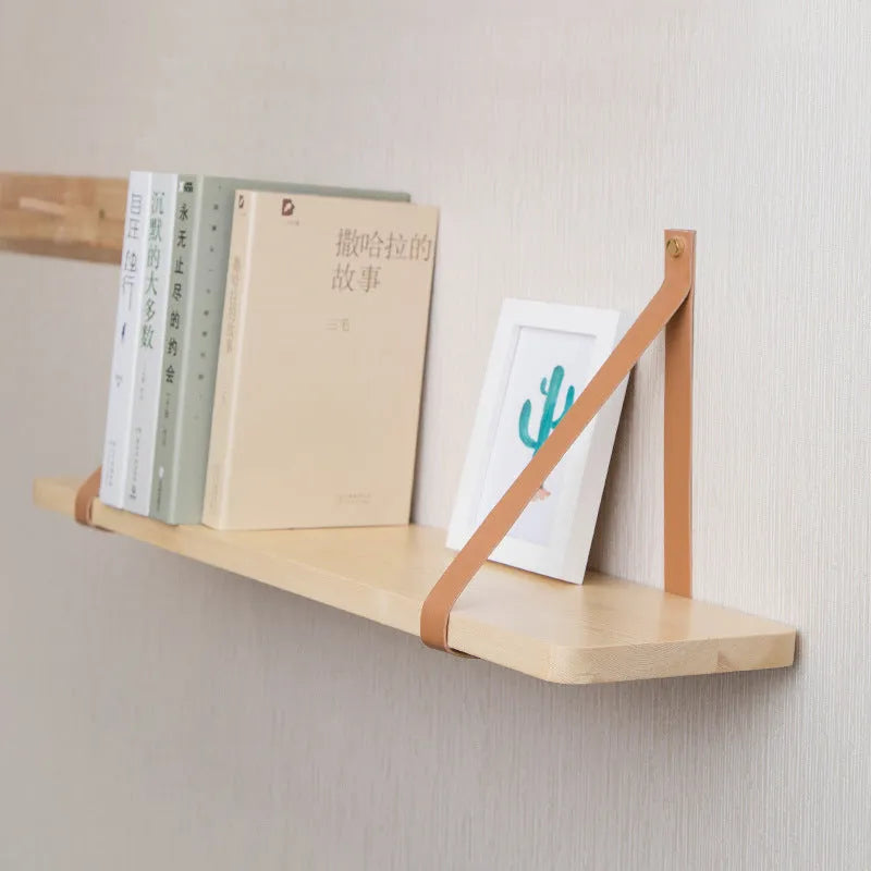 Pine wood wall storage rack with Nordic style measuring 50cm wide for remote controls and cosmetics