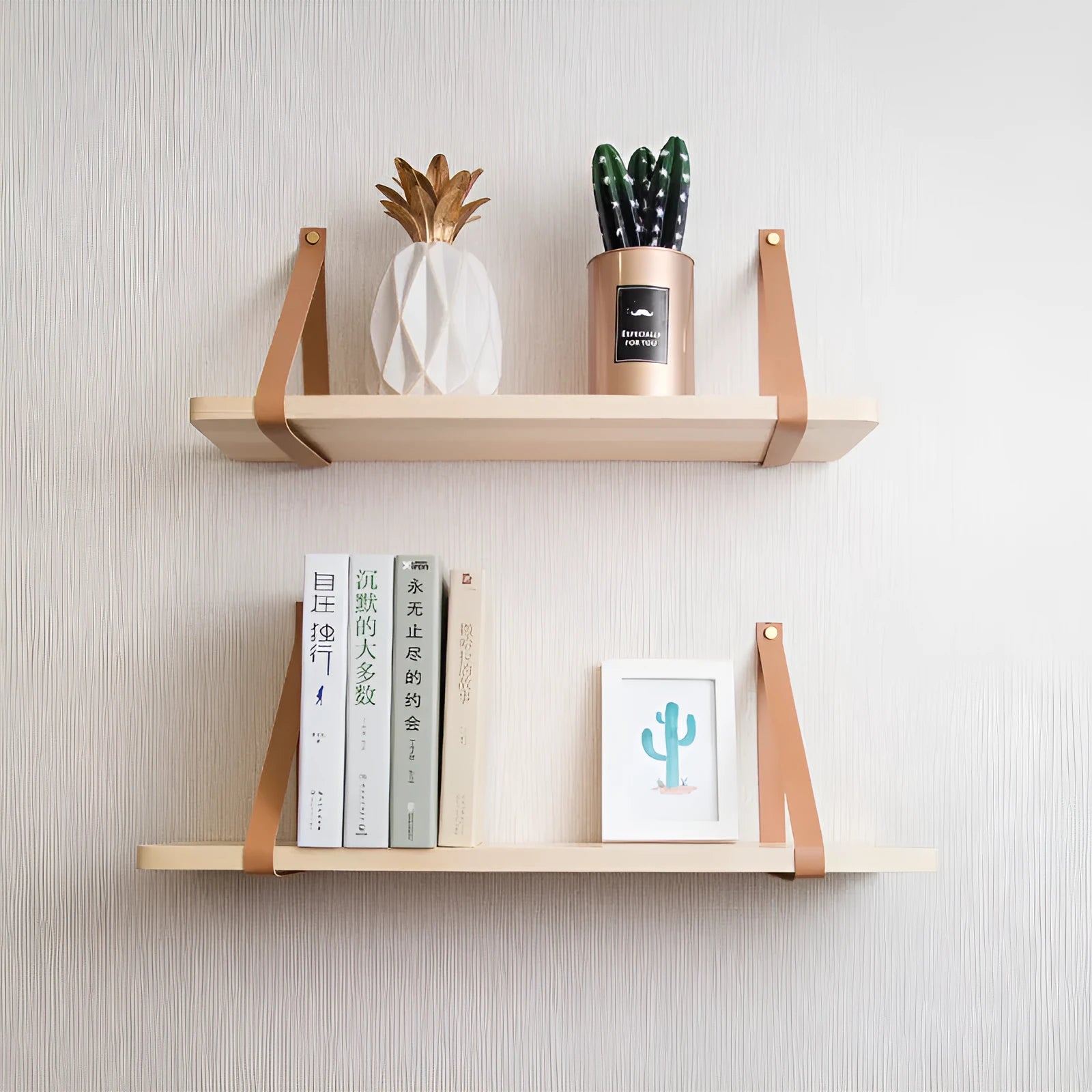Pine wood wall storage rack with Nordic style measuring 50cm wide for remote controls and cosmetics
