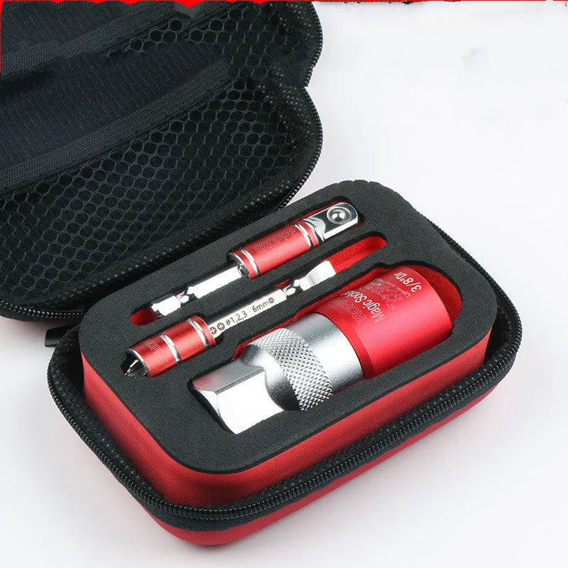Red chrome vanadium steel socket wrench set with universal sleeves for 7-21mm metric fasteners