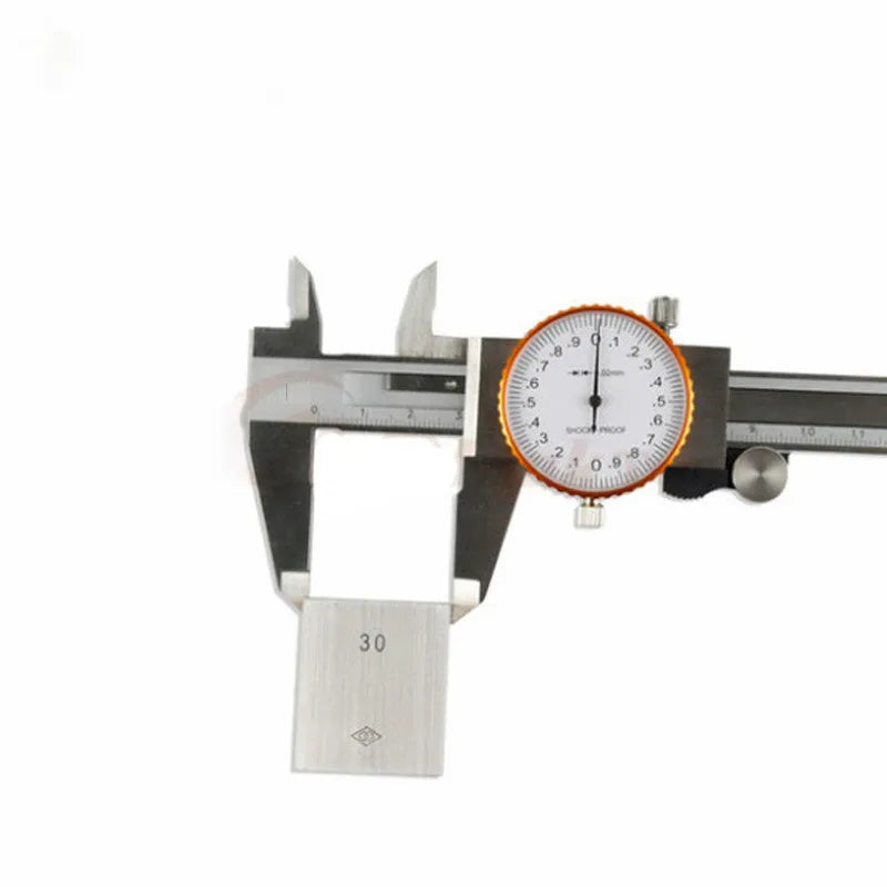 Black plastic vernier caliper showing 0-150mm measurement scale with stainless steel jaw