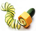 Yellow and green plastic spiral vegetable cutter for cucumbers measuring 8cm diameter