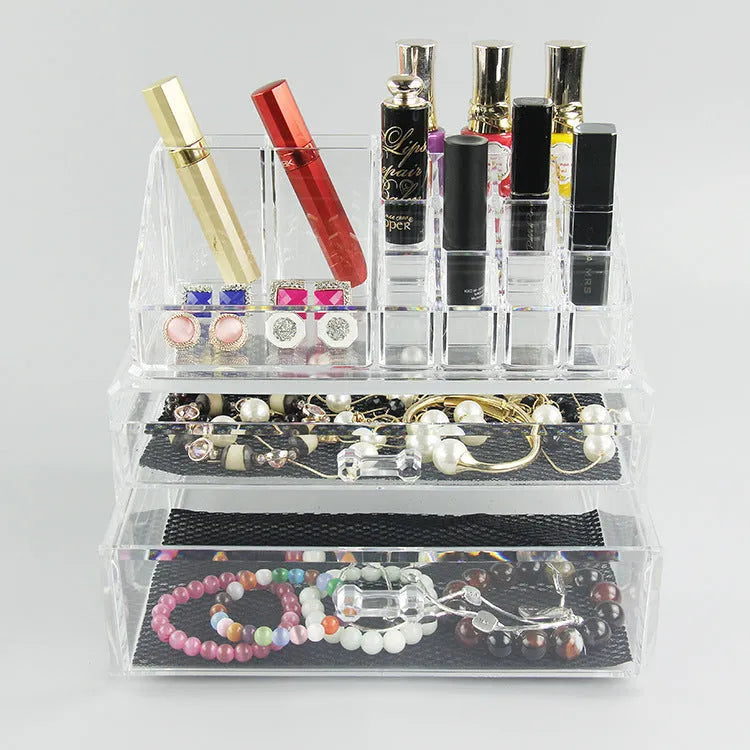 Transparent acrylic makeup storage box with foldable design measuring 240x150x190mm