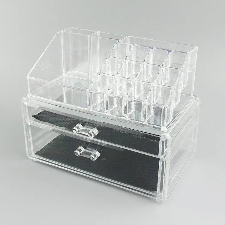 Transparent acrylic makeup storage box with foldable design measuring 240x150x190mm