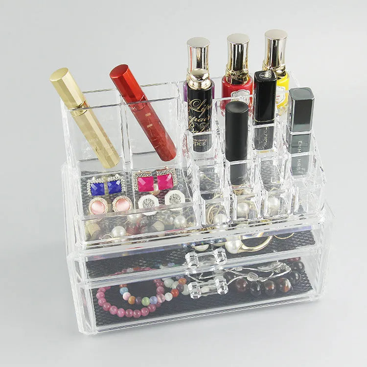Transparent acrylic makeup storage box with foldable design measuring 240x150x190mm