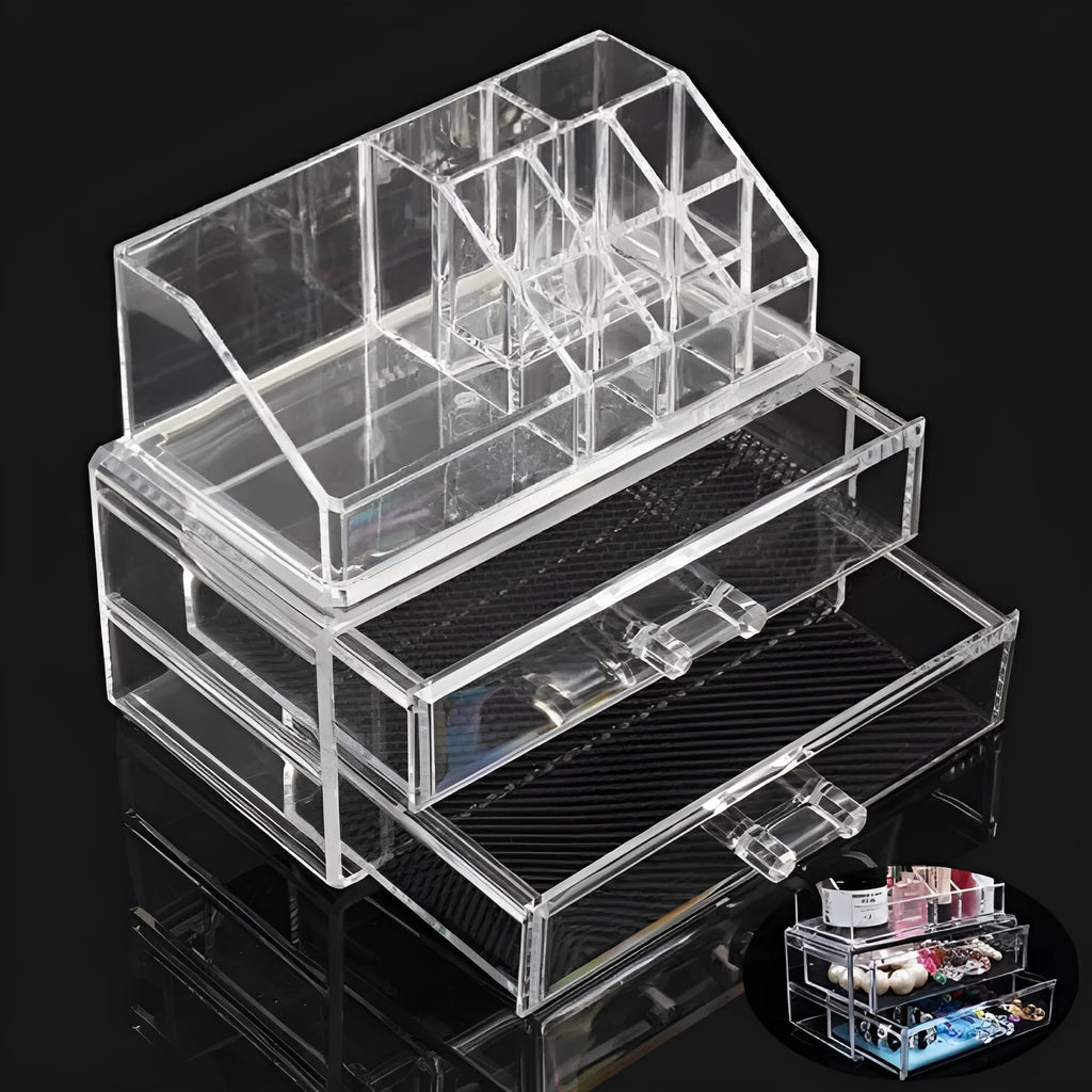 Transparent acrylic makeup storage box with foldable design measuring 240x150x190mm