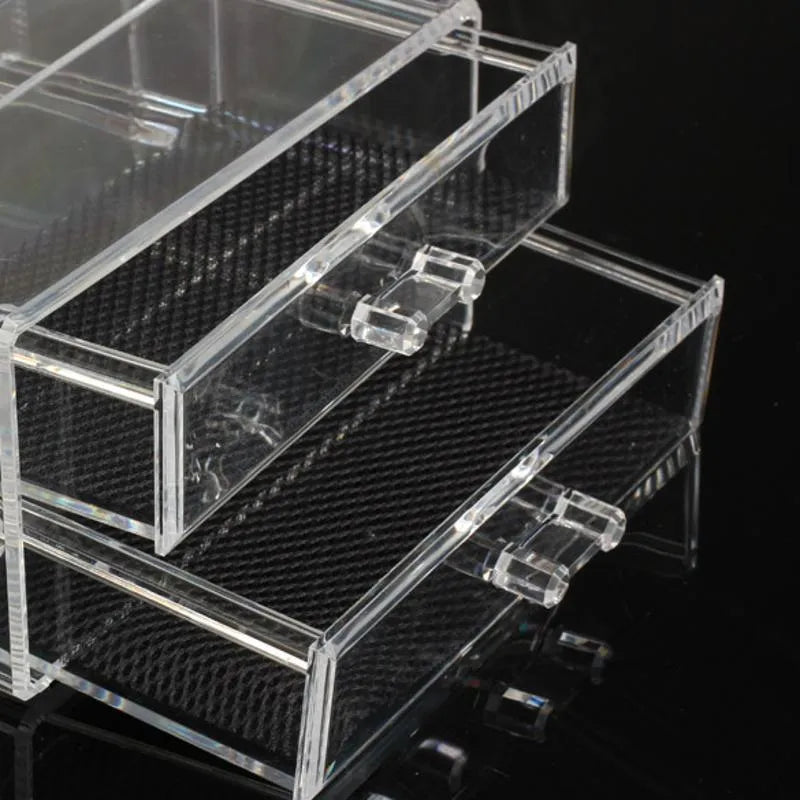 Transparent acrylic makeup storage box with foldable design measuring 240x150x190mm