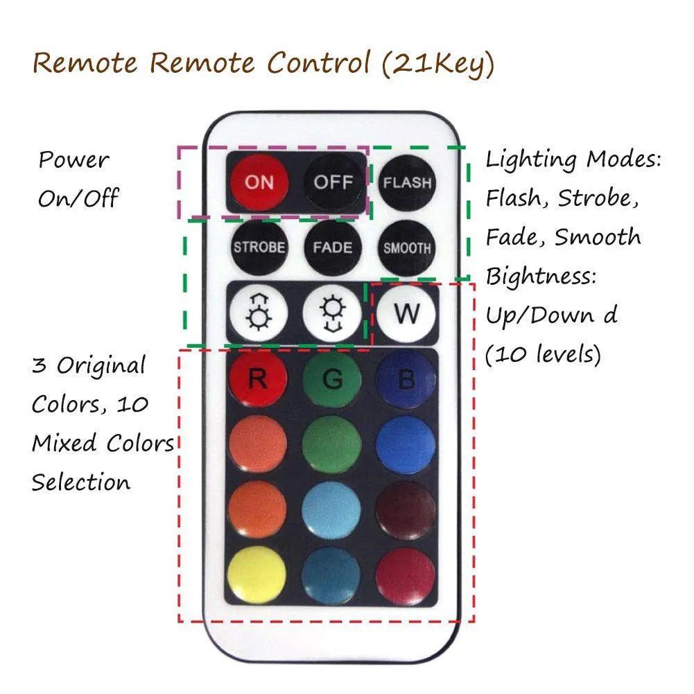 White waterproof LED pool light with remote control on a table