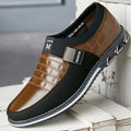 Men's blue casual low-top leather shoes shown on a white background, highlighting the wide size range.