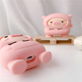 Pink pig cartoon design silicone cover for Apple AirPods 1, 2 and Pro charging case with attachment hook