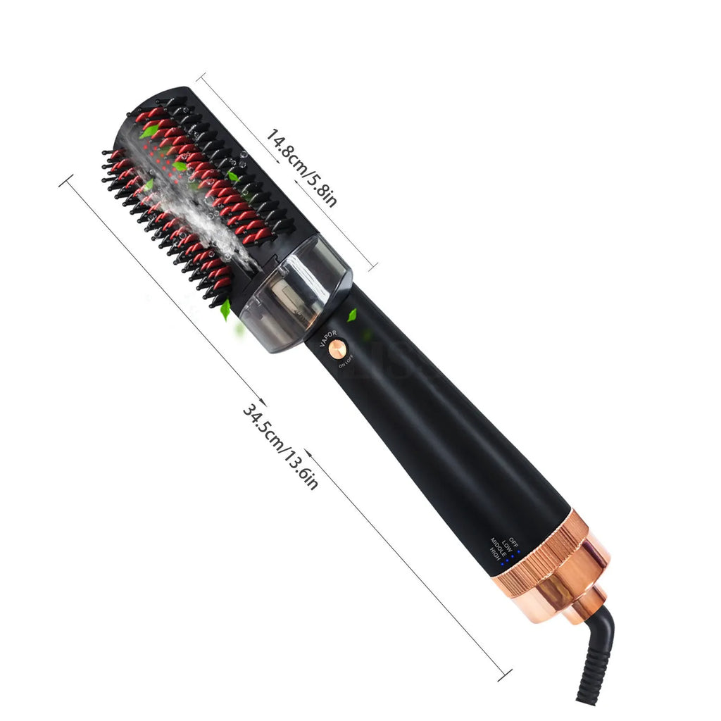 Black and pink hot air comb with ceramic tourmaline heat conductor for dry hair styling